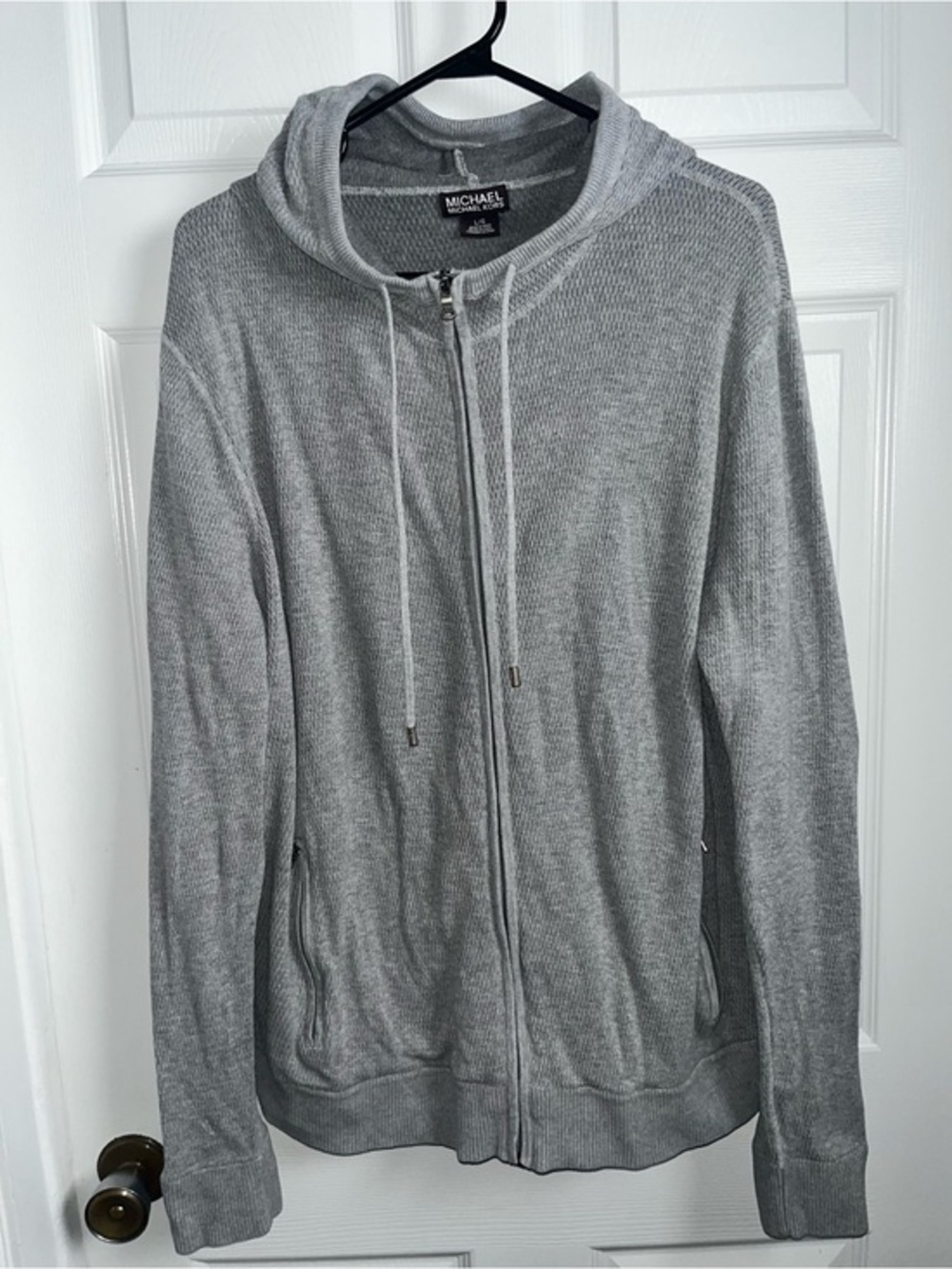 Michael Kors Zip Up Hoodie Sweat Large Men Gray Long Sleeve Cotton Classic